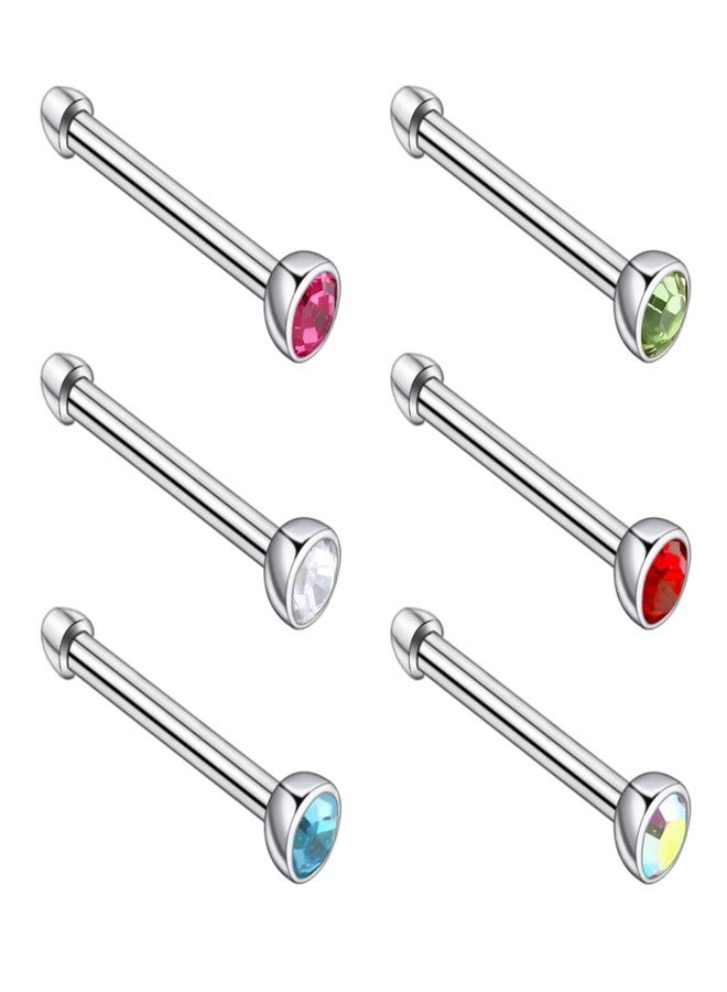 BLISI 6pcs 18G 20G Nose Rings Titanium Nose Piercings Screw with Crystal Stone for Women Nose Rings L-Shaped Nose Studs Set for Women Men (6PCS Set 3, 18G 6.5x2) - Image 1